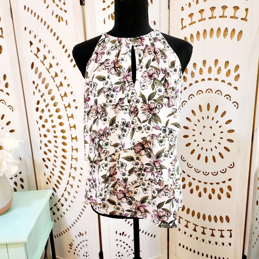 White House Black Market White Floral Halter Top sz s
